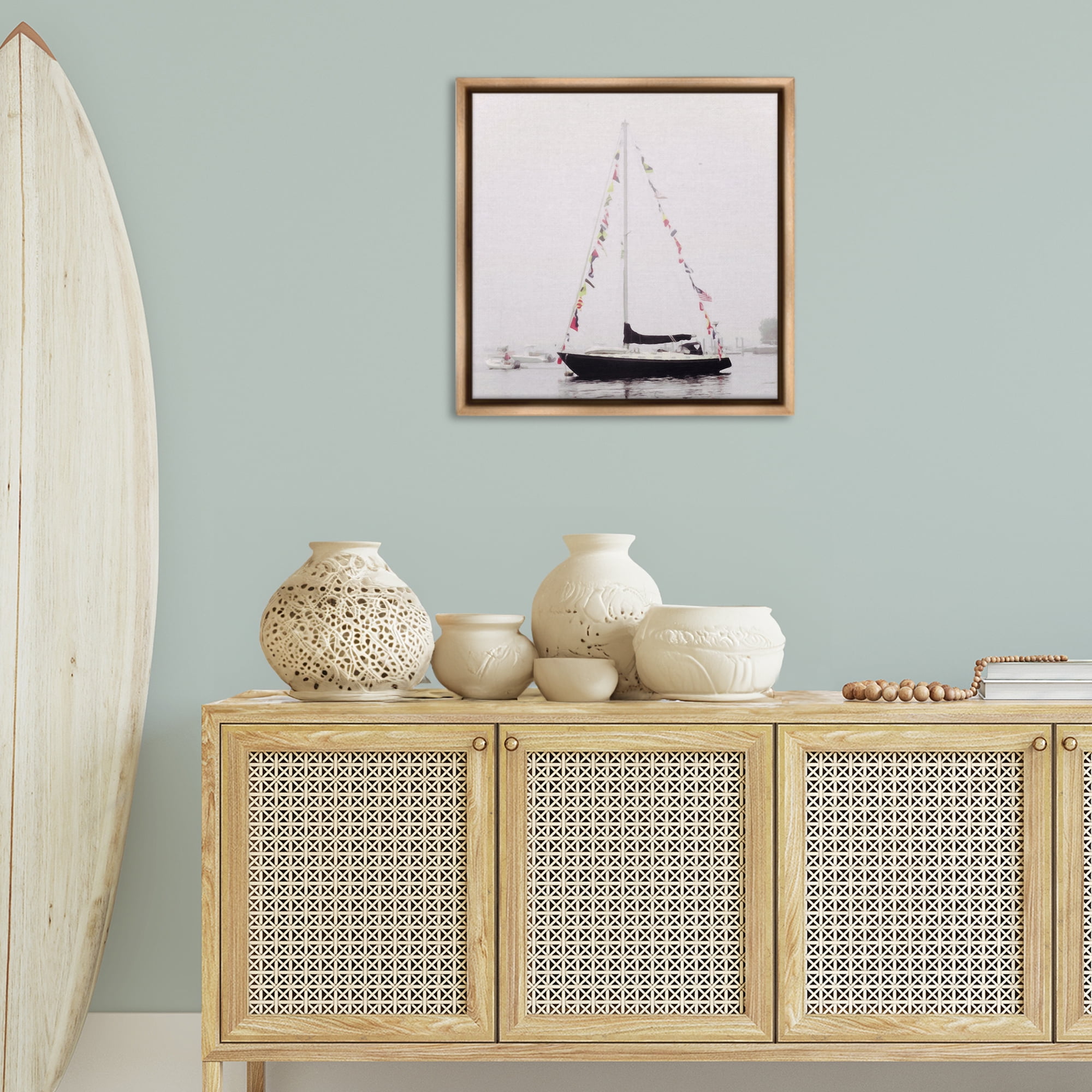 Stupell Industries Sail Flags in Harbor Nautical & Beach Photography Brown Floater Framed Canvas Art Print Wall Art, 25 x 25