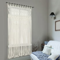 Bohemian Style White Curtain Macrame Wall Hanging Tapestry Curtains Handmade Wall Decor