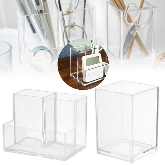 Clear Acrylic Pencil and Makeup Brush Holder Desk Organizer Cup for Office and Vanity