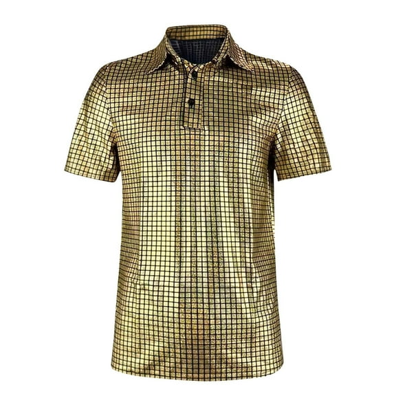 Jamicy Mens Short Sleeve Shirts Gift for Husband Disco Shirts for Men's Sequin Shirt Sparkle Metallic Short Sleeves Polo