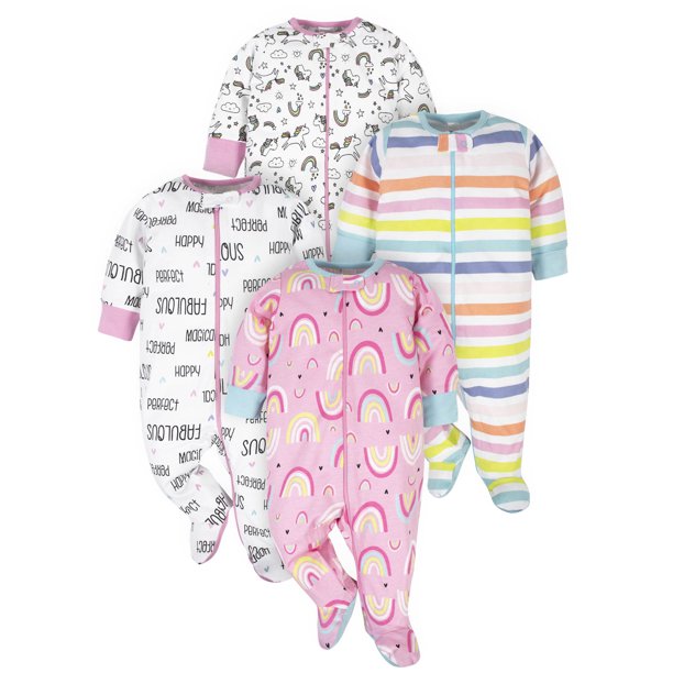 Onesies Brand Baby Girl Sleep 'n Play Footed Pajamas, 4Pack (Newborn