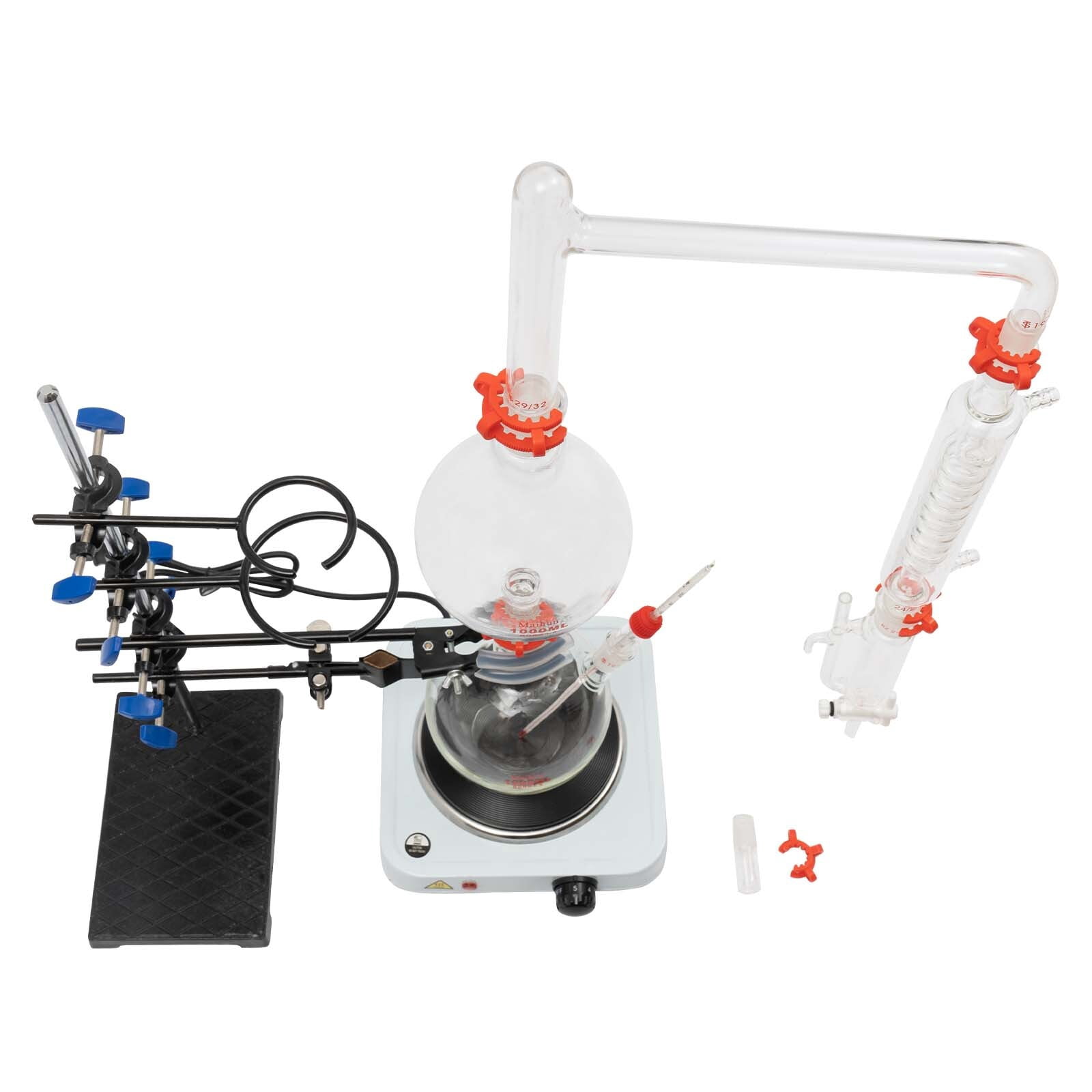 Lab Essential Oil Distillation Apparatus Complete and Professional Kit 1.06qt 2-neck Boiling Flask +1000ml Filling Flask & Electric Heater Furnace for Family Research Center University