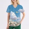 thumbnail image 3 of LHVUOA Scrubs Tops for Women Cute Kitty and Clouds Print Short Sleeve Nurse Working Uniforms Cartoon Pattern Tops with Pockets, 3 of 4