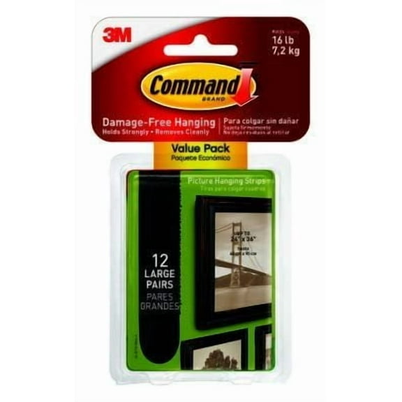 Command Strips 17206-Blk-12es Large Black Picture Hanging Strips 12 Count