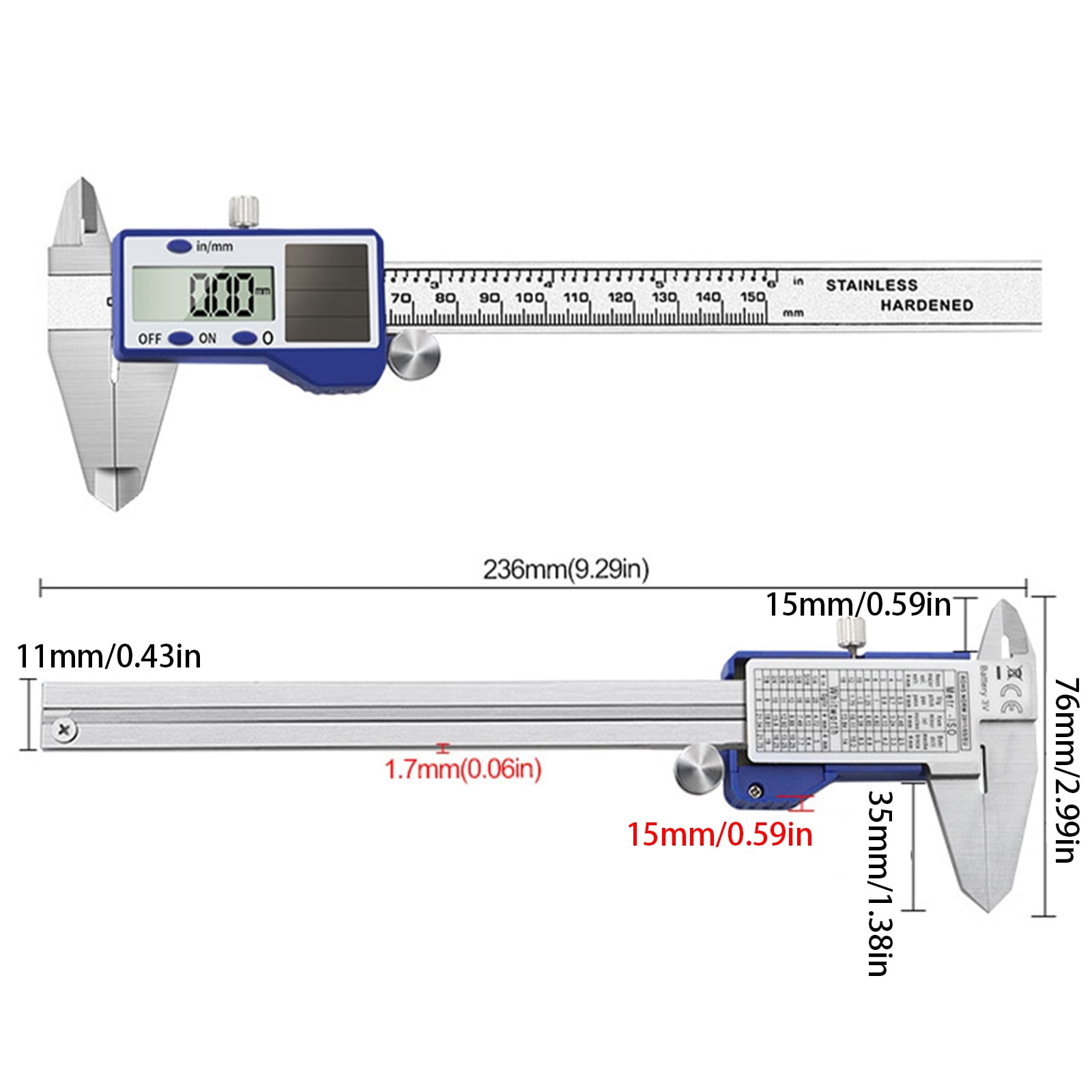 Digital Measuring Calipers 150mm Solar Operated With LCD Display Accuracy Measuring Tool For Mechanical Projects