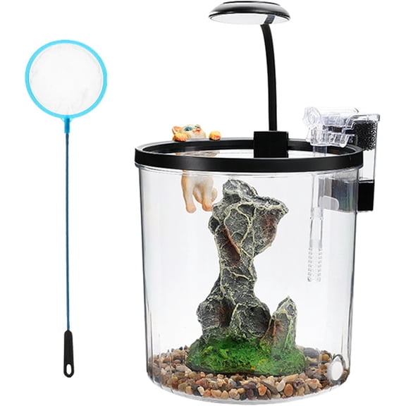 Small Fish Tank Starter Kit, 1.5 Gallon Plastic Shrimp Tank with Filter, LED Light, Fish Tank for Betta Fish, Guppy, Shrimp, Goldfish Beginner's Gift