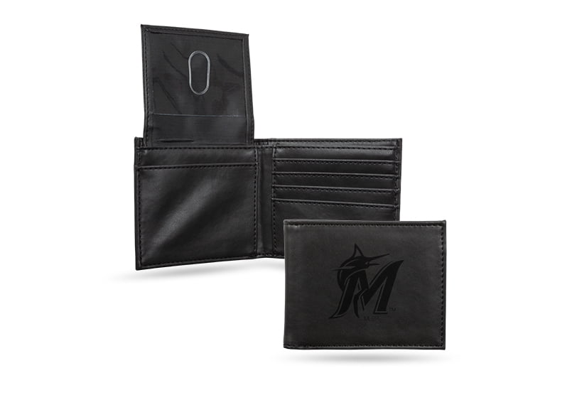 Miami Marlins Laser Engraved Black Billfold Wallet