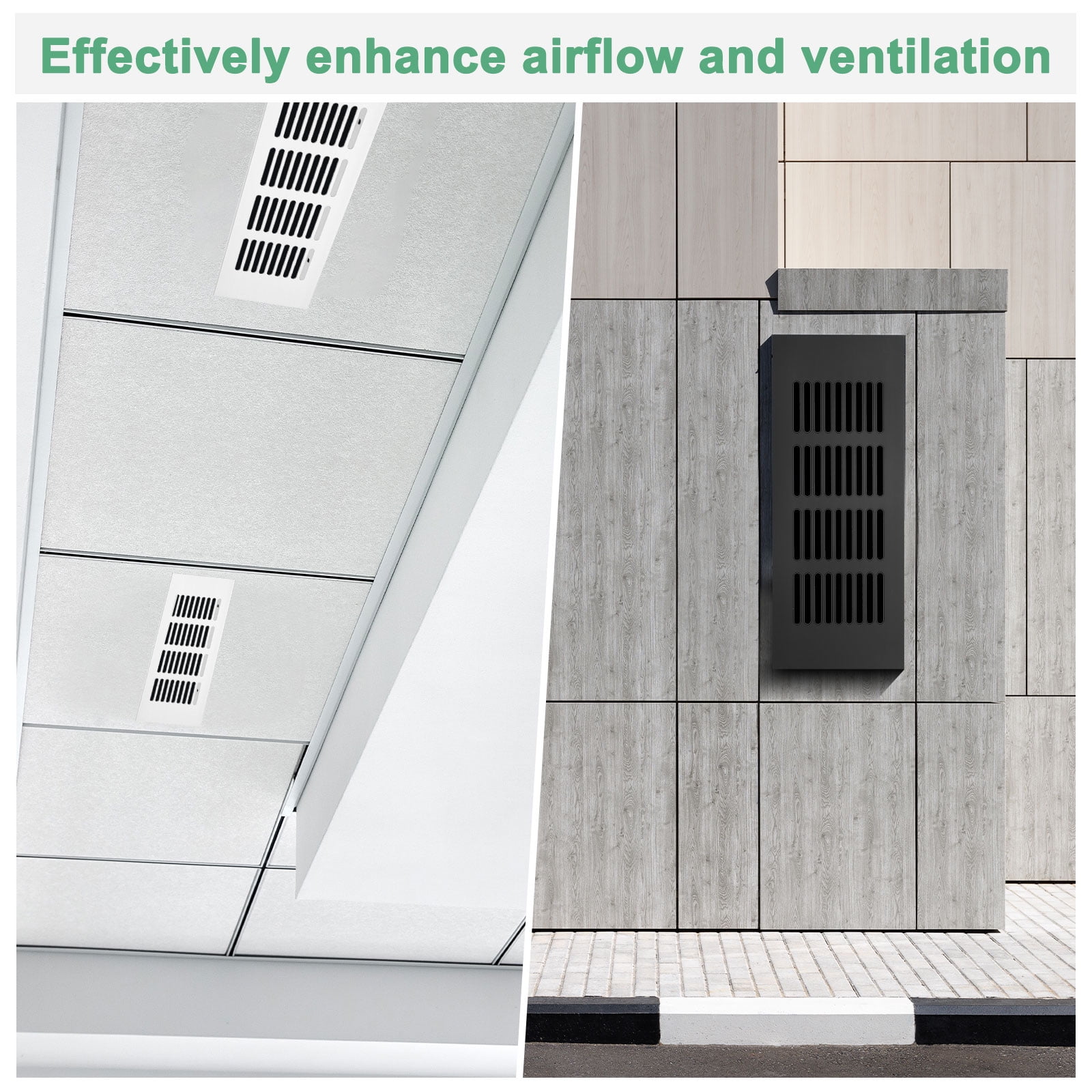Uxcell 2-Pack Aluminum Alloy Door Air Vent Cover, 16x3"/400x80mm Ventilation Grille with Screws for Cabinet [Black]