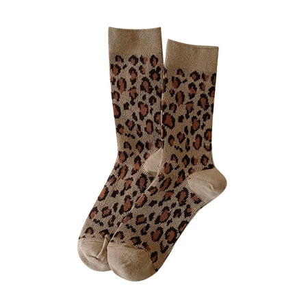 

Cptfadh Women Autumn And Winter Coffee Color Plaid Leopard Stripe Warm Socks