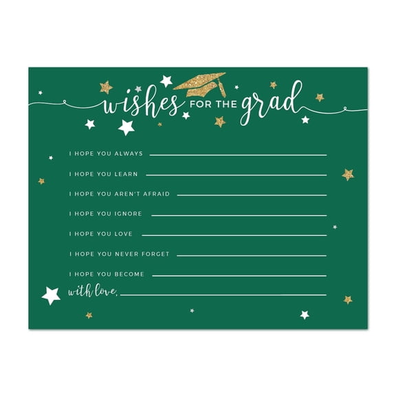 Koyal Wholesale Emerald Green Gold Wishes for Grad Cards, 20-Pack