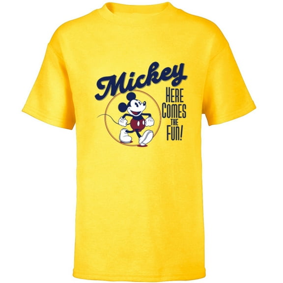 Disney Mickey Mouse Here Comes the Fun Retro Vintage - Short Sleeve T-Shirt for Kids - Customized-Yellow