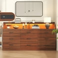 thumbnail image 3 of VVFLU Modern Dresser for Bedroom with LED Light, 9 Drawer Brown Dresser with Charging, Wooden Chest of Drawers, Large TV Stand for Bedroom, 3 of 10