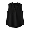 thumbnail image 5 of Linen Tops for Women V Neck Sleeveless Tank Top Solid Color Button Up Shirts Curved Hem Blouses Loose Fit Summer T Shirts, 5 of 7