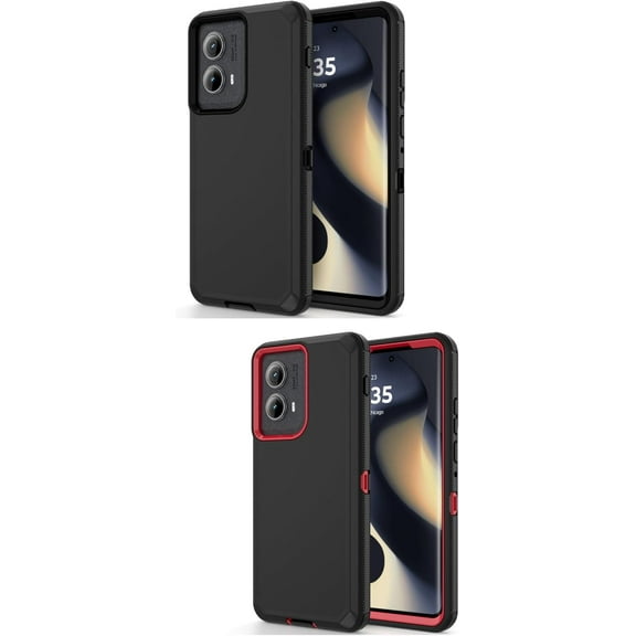 for Moto Edge 2024 Cases 2 Pack Heavy Duty Dust Proof Drop Tested Port Protection Dual Layer Shockproof Tough Rugged Cover Phone Cover for Motorola Moto Edge 2024 5G 6.6'' Black & Black Red