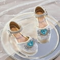 thumbnail image 4 of LOVZFMLL Girl's Dress Shoes Mary Jane Glitter Rhinestone Heart Low Heels Wedding Party Princess Shoes for Toddler Kid White 6.5-7 Years, 4 of 8