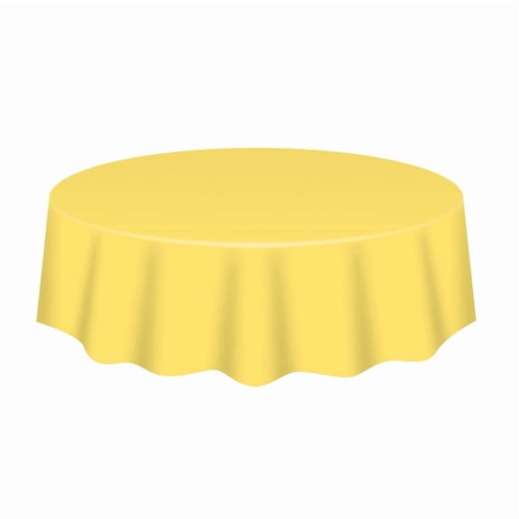 Mictong round disposable tablecloth, 84 inch disposable plastic tablecloth, solid color disposable tablecloth, banquet round tablecloth, suitable for family events and banquets, Light yellow