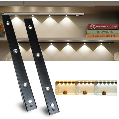 

DONGPAI 2Pack LED Motion Under Cabinet Light Counter Closet Lighting Night Lights for Kitchen Bedroom Cupboard Wardrobe Stairs 3 Light Color Dimmable USB Rechargeable