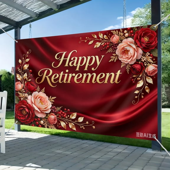 Happy Retirement Banner for Women Burgundy Floral Retirement Party Decorations Backdrop Red Flowers Lady Retire Party Decorations Banner (2) 51*59IN