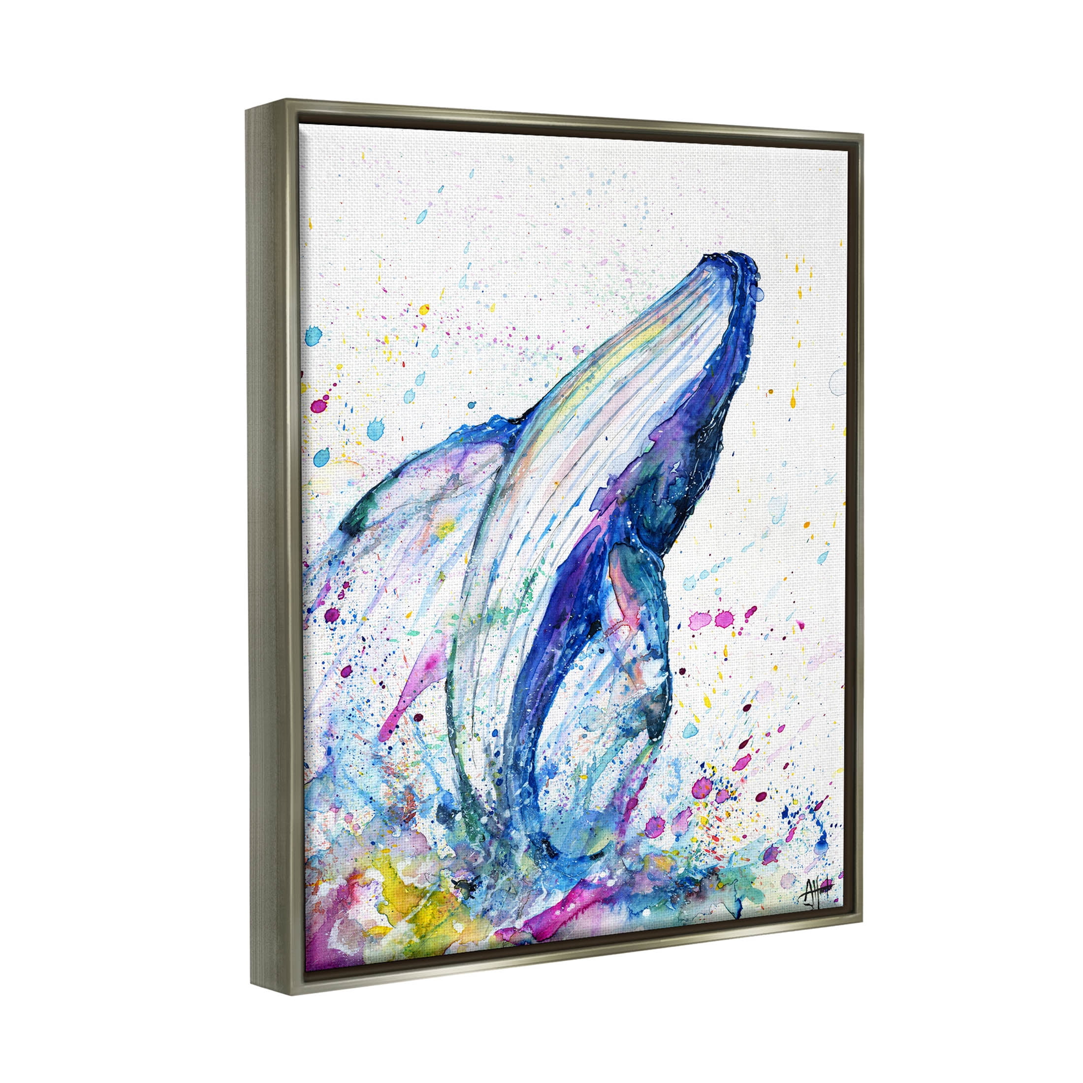 Splashing Whale Bubbles Marine Animals & Insects Graphic Art Luster Gray Framed Art Print Wall Art