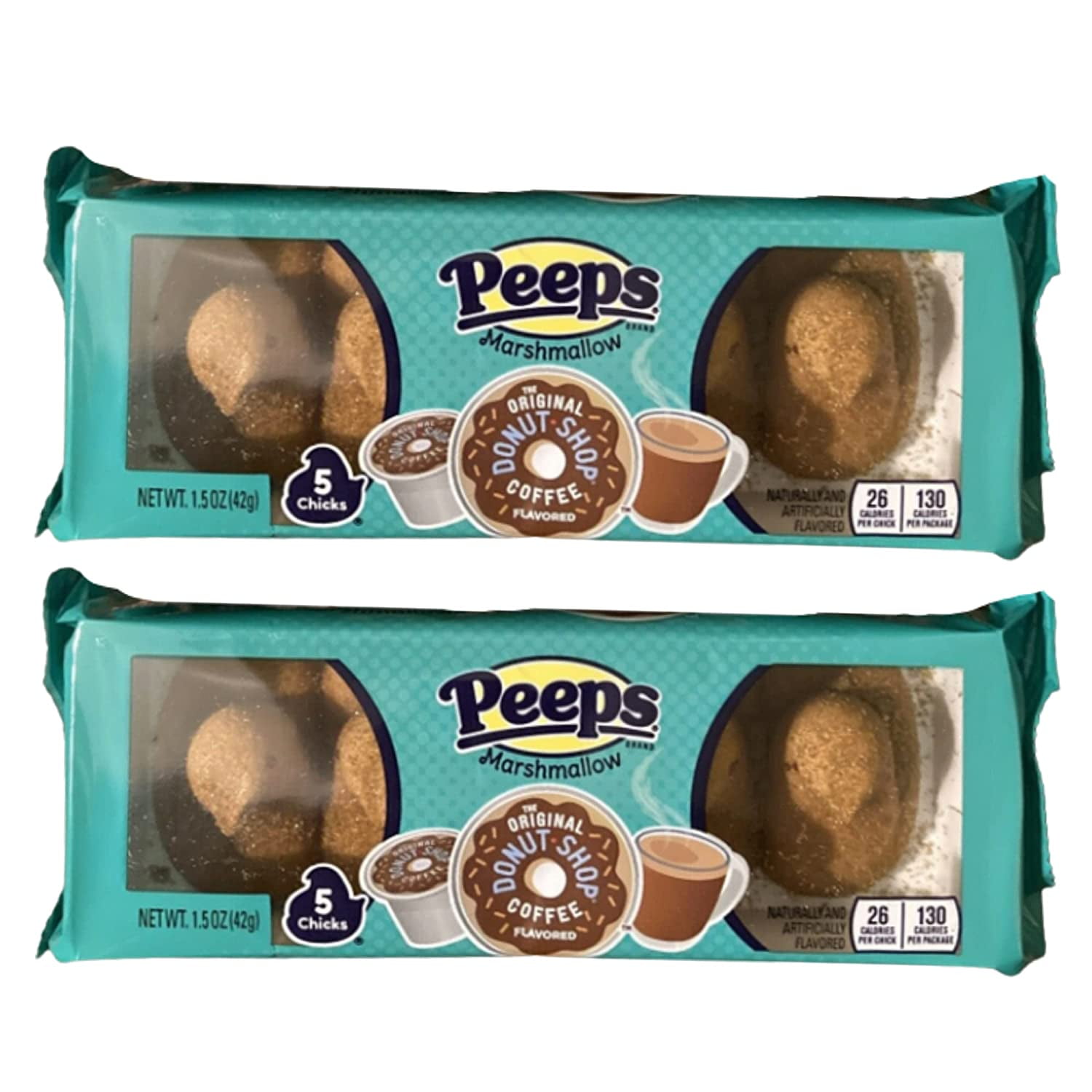 PSLLC Peeps Easter Marshmallow The Original Donut Shop – Coffee Flavored Candy, 5 Chicks each Pack– for Easter Baskets and Decorations (10 ct.- 2 Packs)