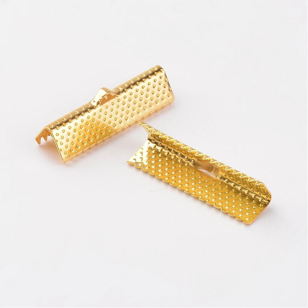 Iron Ribbon Crimp Ends Cadmium Free & Nickel Free & Lead Free Golden Hole: 1.6mm 8x25mm