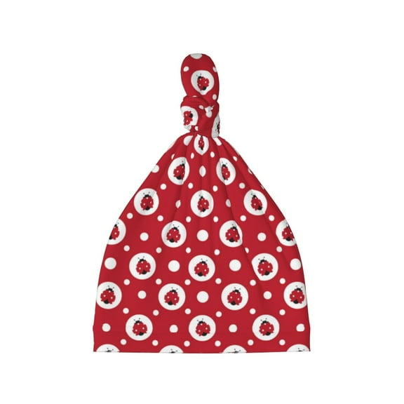 Naloa Ladybugs And White Dots Baby Newborn Hats, Infant Knotted Baby Hat, Beanie Top Knot Caps for Baby Boys Girls