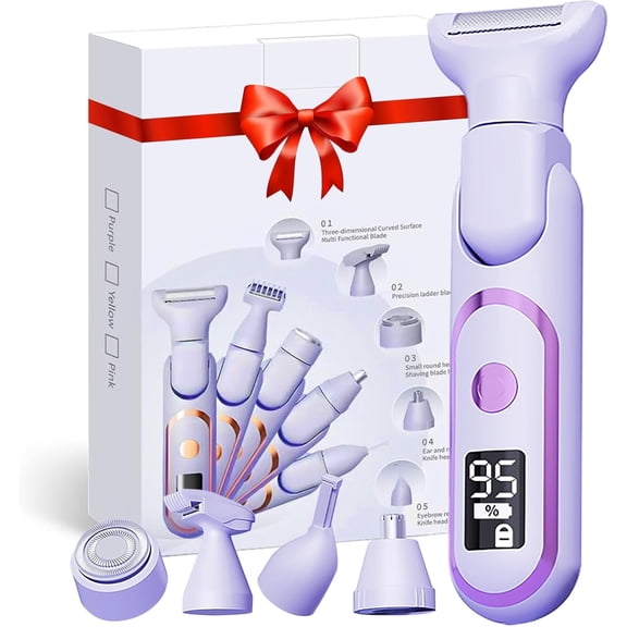 Women Electric Razor,5 in 1 Electric Razor with Detachable Head, Rechargeable Electric Shaver LED Display,Waterproof Wet Dry Use Bikini Trimmer Removal Device for Body,Bikini Line,Legs,Private Area