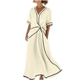thumbnail image 2 of Gamivast Dresses for Women Linen Short Sleeve V-Neck Twist Front Maxi Dress Loose Fit A-Line Long Dress with Pockets Casual Resort Vacation Beach Dress Beige XL, 2 of 6