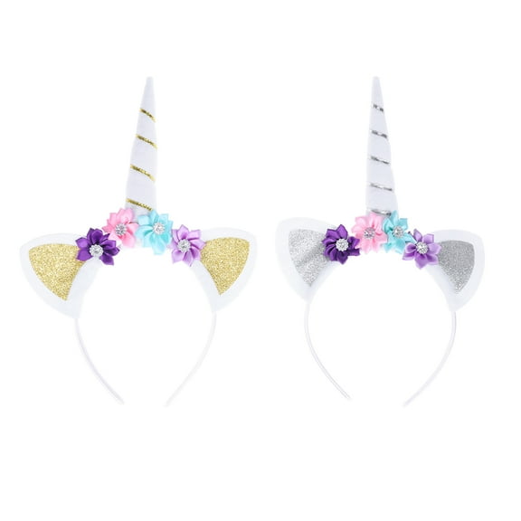 CIMAXIC 2Pcs Assorted Color Unicorn Hair Hoops Soft Lightweight Elastic Floral Headbands