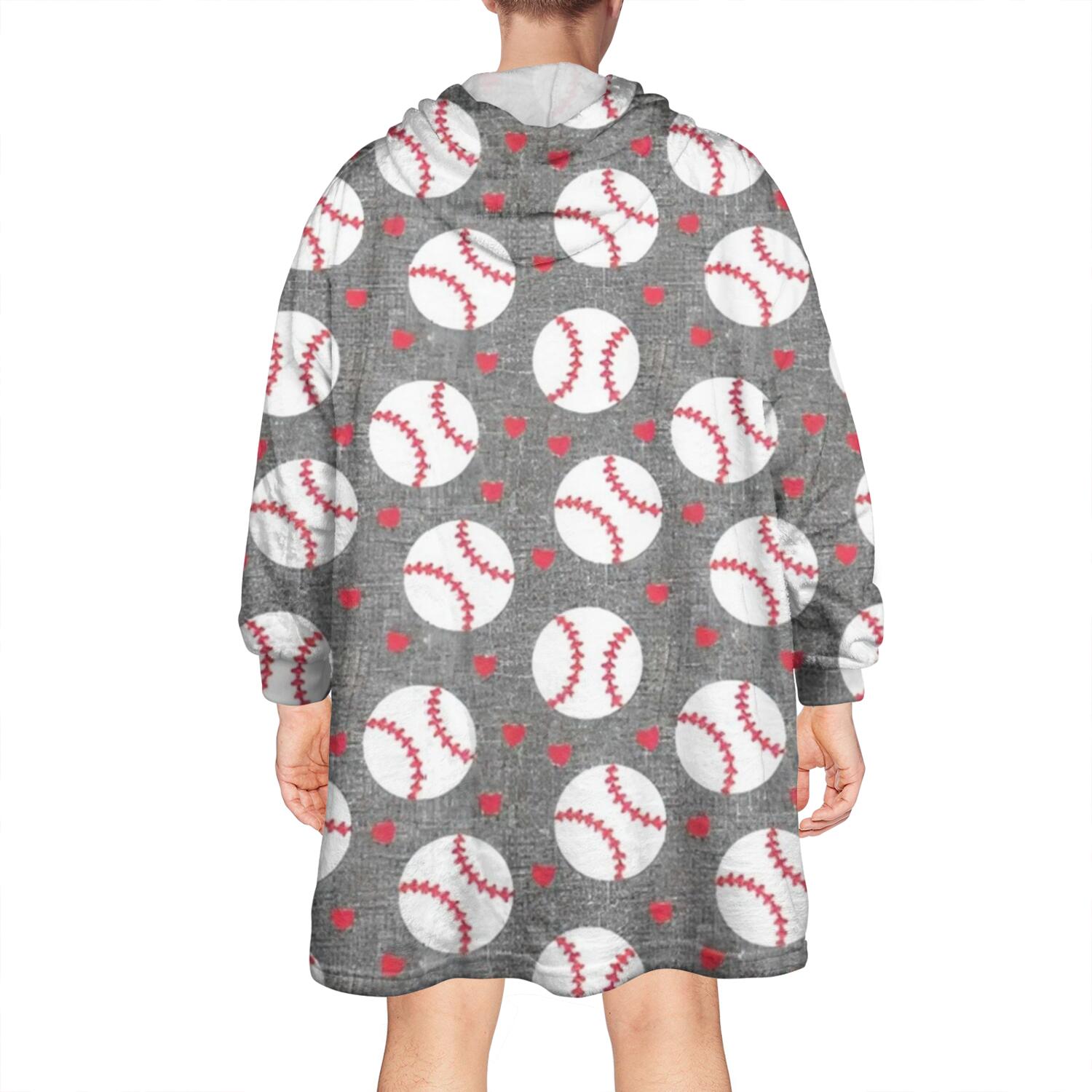 Baseballs and Love Wearable Oversized Blanket,Wearable Blanket Hoodie for Adults,Cozy Hooded Blankets with Super Pockets,Super Warm Fuzzy Pullover for Women & Men