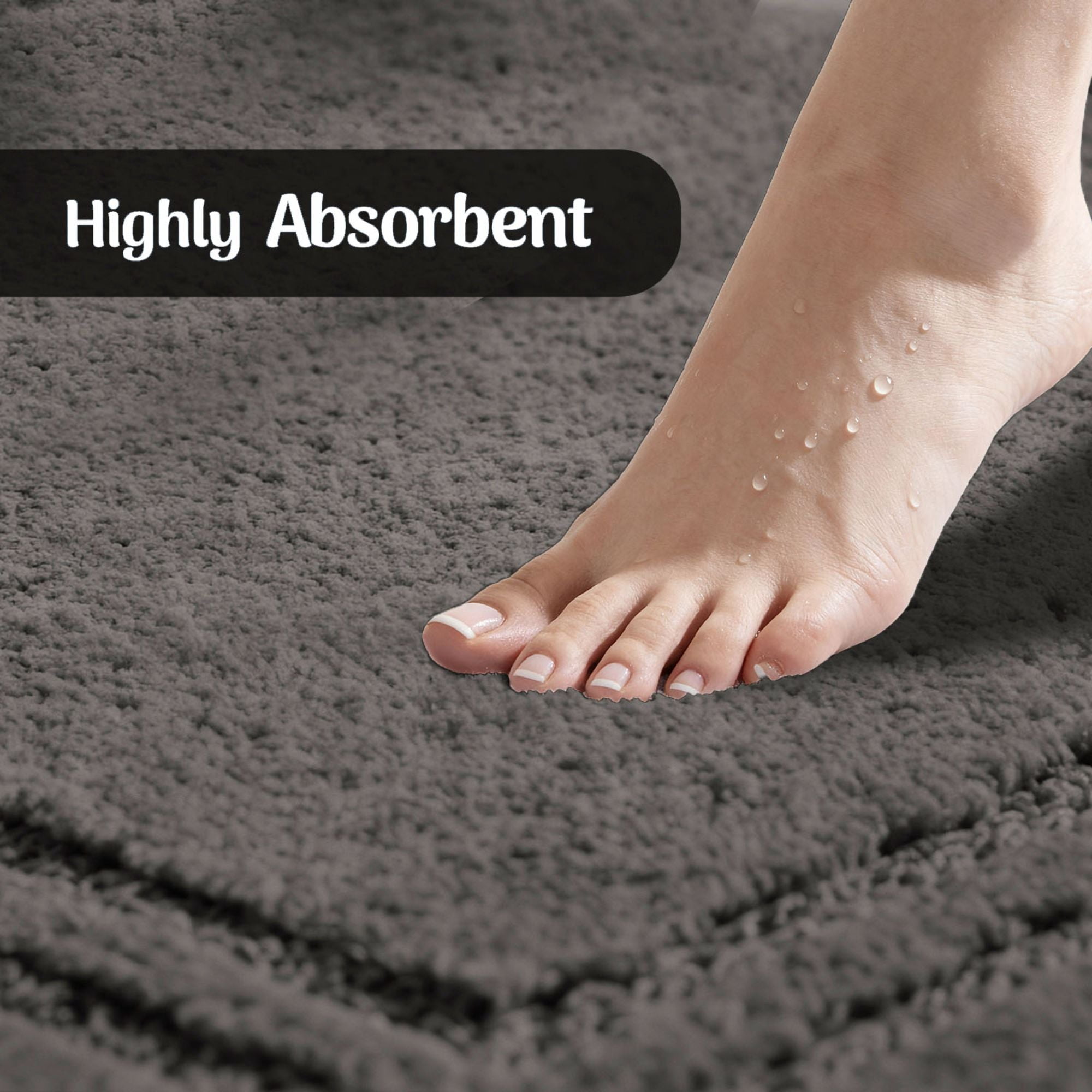 Superior Solid Bordered Cotton Washable Non-Slip Bath Rug, Runner Size, Charcoal
