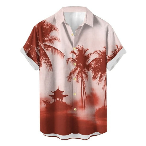 Camisetas de Lino para Hombres Vintage Bowling Manga Corta Cuello Cubano, Retro Playa Y Verano Hombre Manga Corta Botón Abajo Camisetas