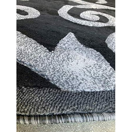 Emirates Modern Round Contemporary Area Rug Black Grey Silver Gray Fl Tropical Swirl Design 525 7 Feet 9 Inch X Canada Emirates Modern Round Contemporary Area, 9 Inch Round Area Rug