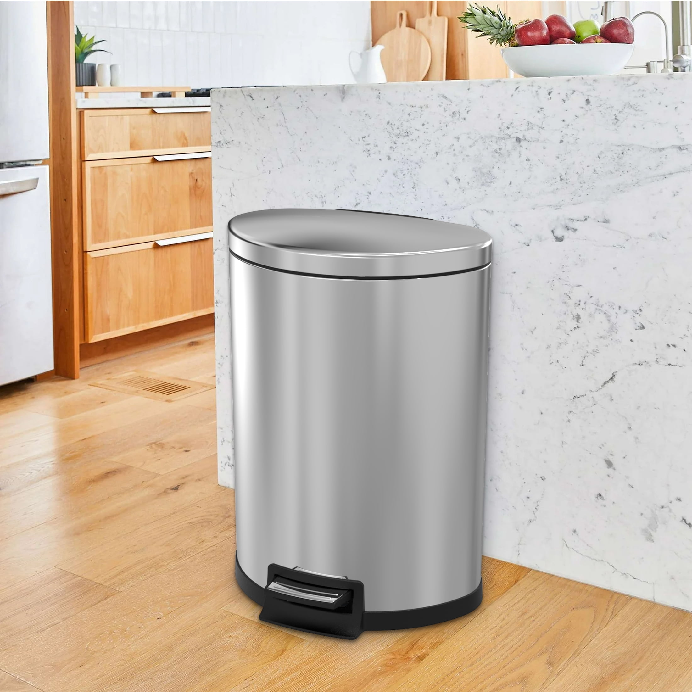 Koomade Kitchen Trash Can, 14.5 Gallon  Stainless Steel Soft Close Step Garbage Bin with Lid, Silver
