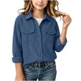 thumbnail image 2 of Girls Corduroy Shirts Casual Long Sleeve Button Down Soft Kids Fall Shirts Blue 10-11 Years, 2 of 9
