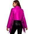 thumbnail image 2 of Haitryli Shiny Fringe Cropped Jacket for Women Long Sleeve Lapel Zip Up Western Style Biker Outerwear Hot Pink L, 2 of 6