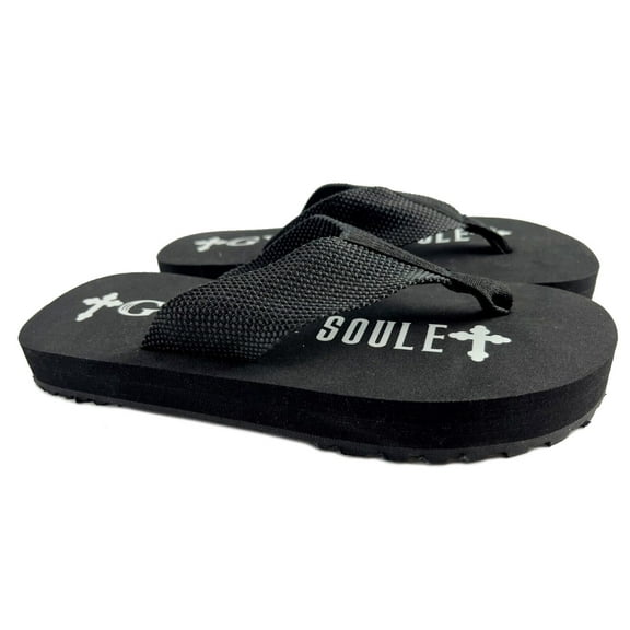 Gypsy Soule Traction Outsole Flip Flops, 1in Comfort Heel Thong Sandals, Black