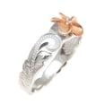 thumbnail image 4 of Sterling Silver 925 rhodium plated Hawaiian scroll pink rose gold plated cz plumeria flower ring size 2, 4 of 5