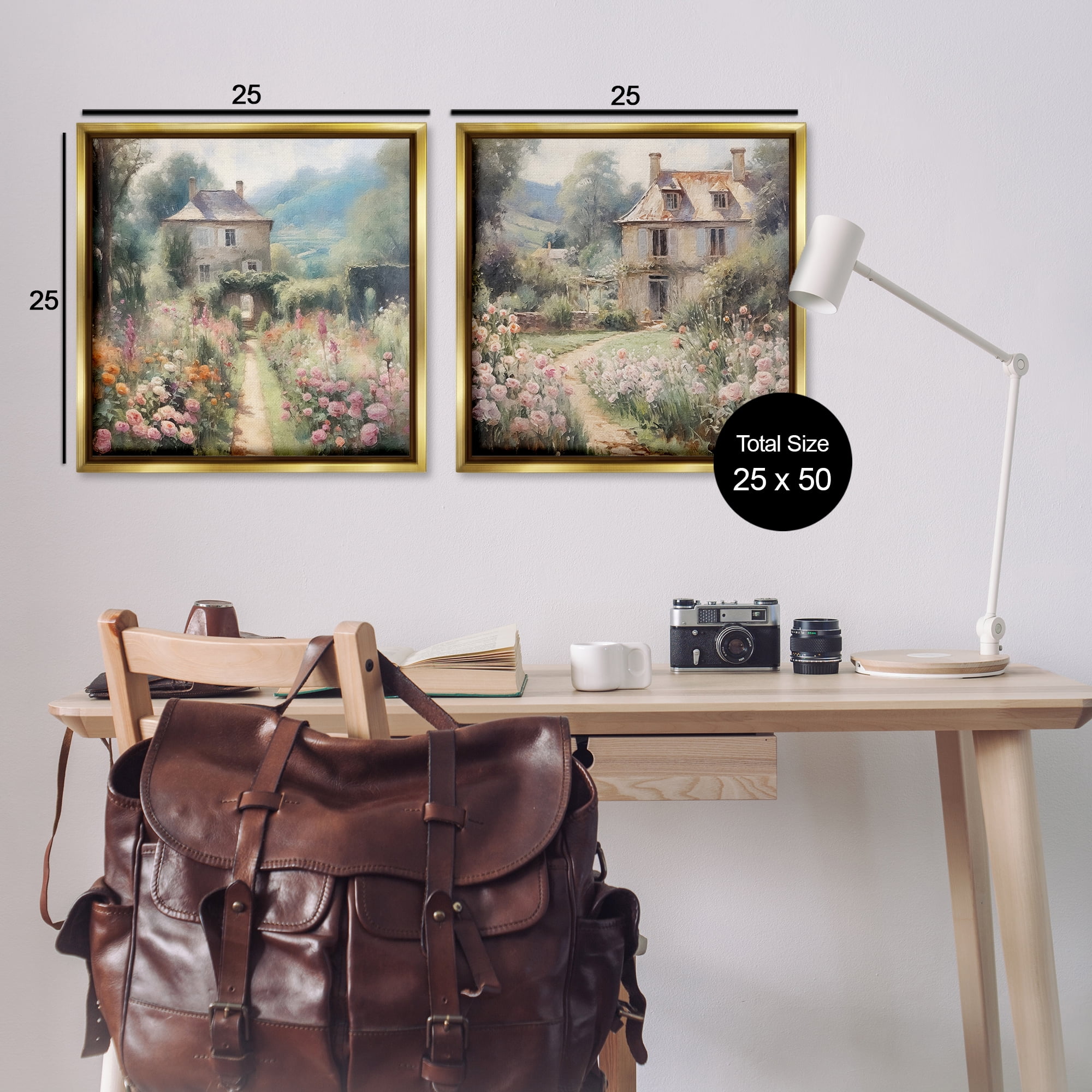 Stupell Industries Quaint French Country Garden Landscape & Nature Painting Gold Floater Framed Canvas Art Print Wall Art, 25 x 25, Set of 2