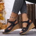 thumbnail image 4 of Pandaie Wedge Sandals for Women Strappy Open Toe Platform Slip on Walking Shoes Arch Support Ankle Strap Summer Beach Casual Sandal Black Size 7, 4 of 9
