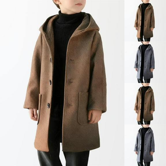 ATOGUTA Boys Dress Coats Kids Trench Coat Winter Pea Coat with Pockets Size 2T-15 Khaki