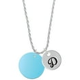 thumbnail image 1 of Delight Jewelry Acrylic 1" Disc Hot Blue Imitation Pearl Silvertone Script Initial Disc - D - Charm Necklace, 20"+3", 1 of 4