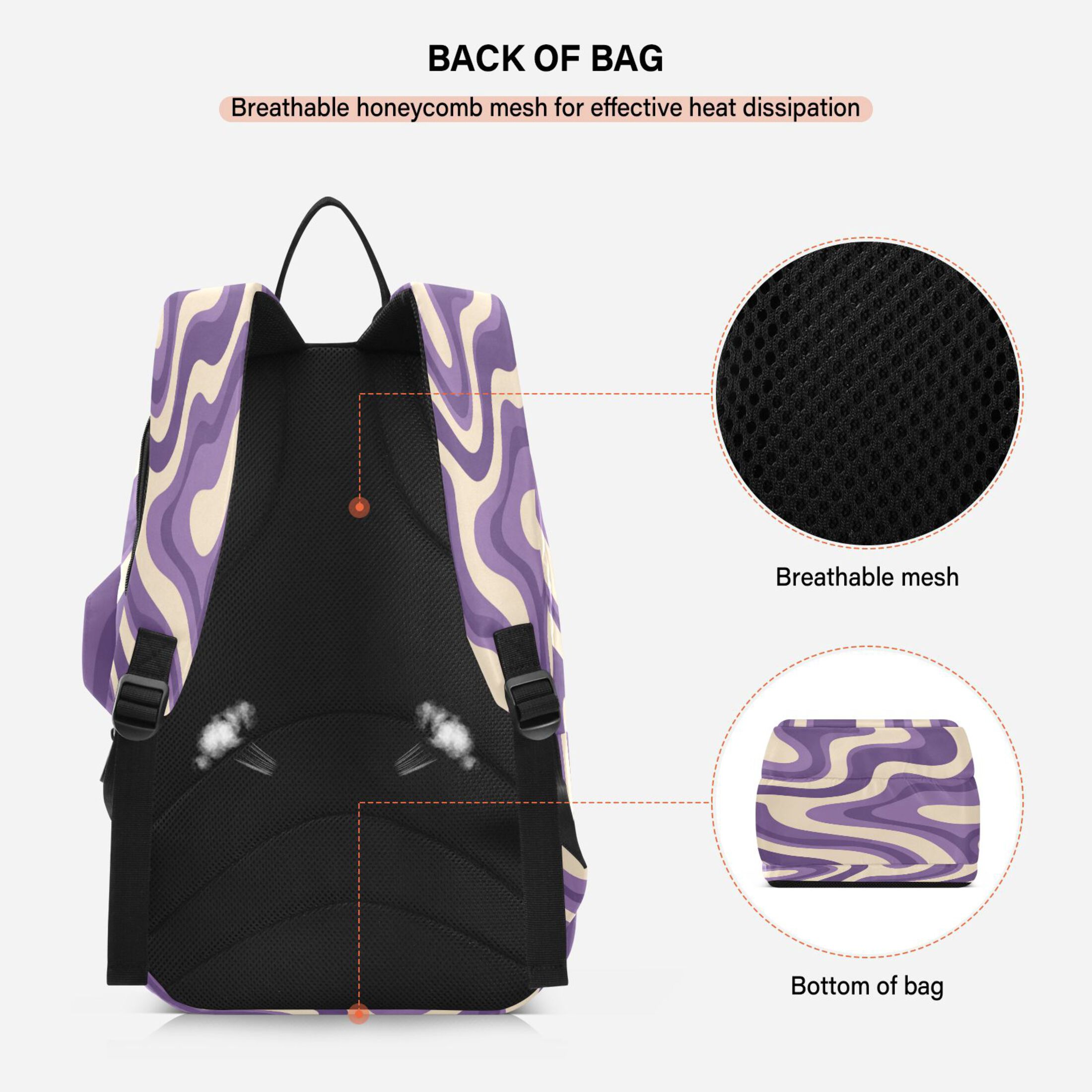 2 Racquet Holder Tennis Backpack Tennis Racket Covers Gym Bags Purple Creamy Pattern