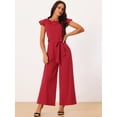 thumbnail image 3 of DARING DIVA Women's Ruffle Cap Sleeve High Waisted Wide Leg Jumpsuit M Wine Red, 3 of 6