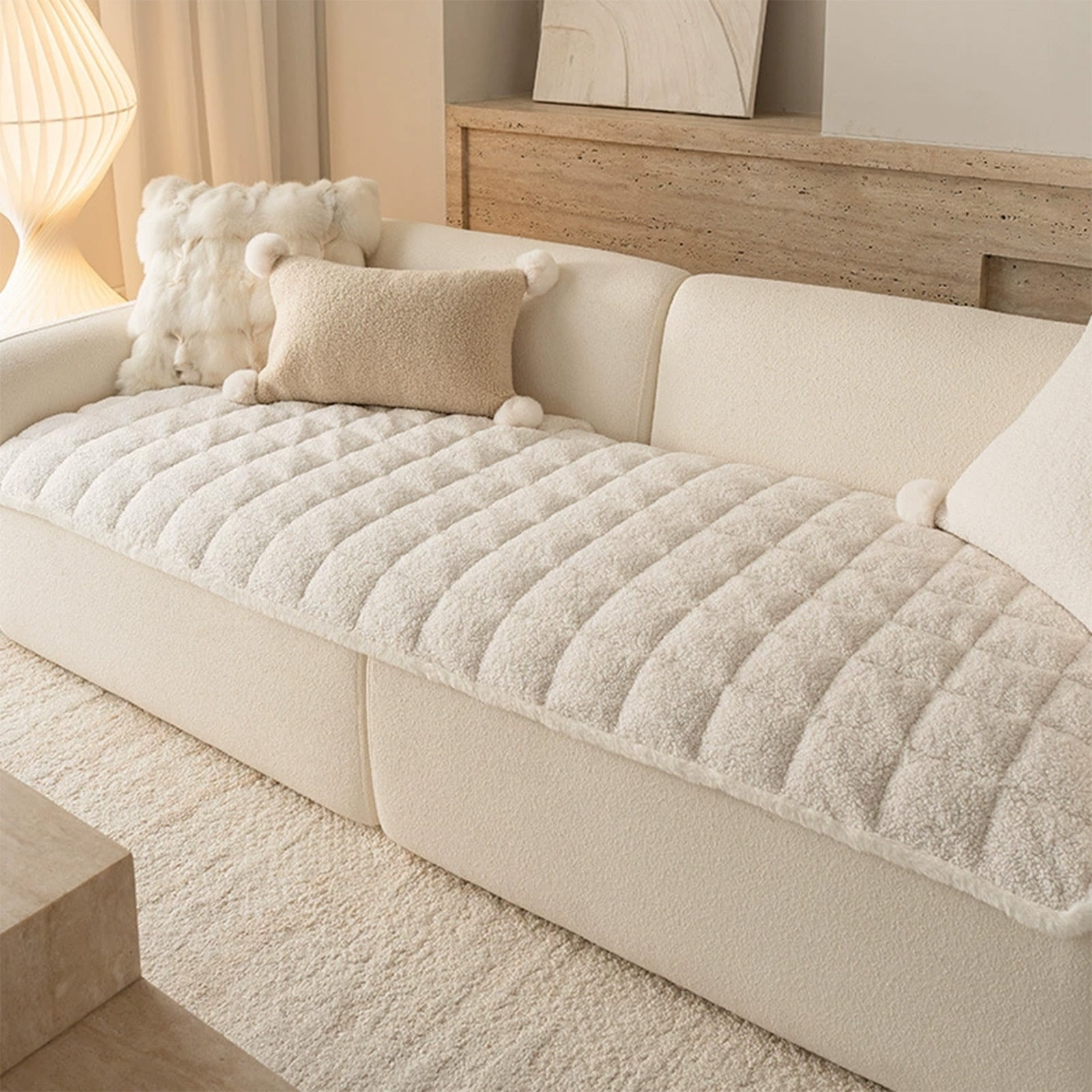 EGYMEN Thickened Plush Sofa Cushion, Soft Velvet Seat Pad for Living Room, Non-Slide Sofa Protector, Multi-functional Decorative Cushion