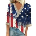 thumbnail image 2 of Patriotic Womens Blouse American Flag Womens Shirt Women Red White and Blue Shirt Memorial Day Shirt Women Fashion Women's Summer V-Neck 3/4 Sleeve Lace Print Casual T-Shirt Blouse, 2 of 5