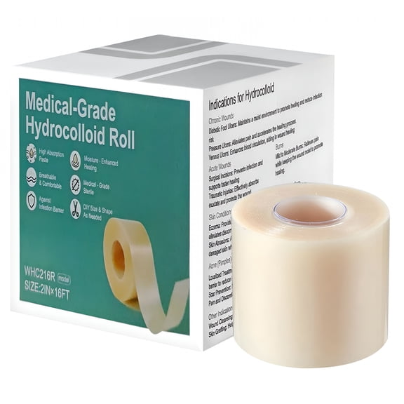 QARUN Hydrocolloid Roll,2 in X 16 Ft Hydrocolloid Bandages with Waterproof,Self-Adhesive,Ultra Absorbent,Flexible,Diy Size,Medical Grade Hydrocolloid Roll