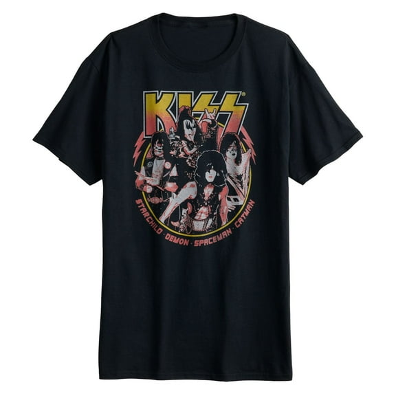 Mens KISS Rock Retro Logo Band Tee Black T-Shirt Size XL