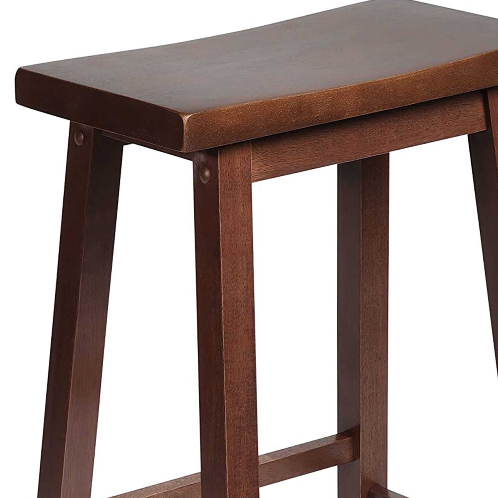 PJ Wood Classic Saddle Seat 24'' Kitchen Bar Counter Stool, Walnut (3 Pack)