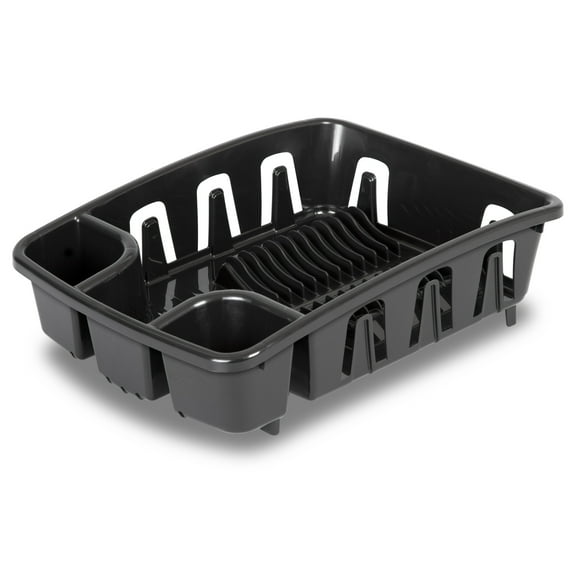 Sterilite DrainRack, Dishrack and Drainboard All-in-One, Inclined Base for Draining, Black